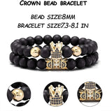 4 Pcs Crown King Bracelets for Men Black Matte Onyx Cool Natural Stone Bracelets Set