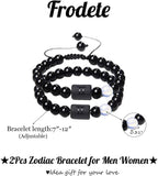 2Pcs Zodiac Bracelet for Men Women,8Mm Natural Black Onyx Stone Star Sign Constellation Horoscope Bracelet Gifts