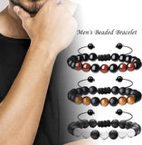 Multi-Piece Set 8Mm Men'S Tiger Eye Bracelet, Men'S Beaded Bracelet, Natural Stone Bracelet, Couple Bracelet, Jewelry Gifts, Men'S and Women'S （Three-Piece Suit）