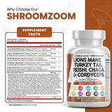 Lions Mane 3000Mg 20In1 Mushroom Supplement with Turkey Tail 2000Mg Reishi 1000Mg Cordyceps Chaga 1000Mg Maitake Meshima Poria Cocos Shiitake Oyster Porcini Enoki 60 Count