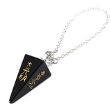 Natural Obsidian Symbol Carving Pyramid Stone Pendulum for Biolocation Reiki Amulet Quartz Crystal Pendulo Divination Tool