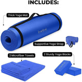 Yoga Mat Set - Complete Yoga Starter Kit with Thick Mat, Blocks, Strap, and Cooling Towels