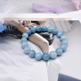 Natural Aquamari Bracelet Single Crystal Elastic Romantic Crystal Yoga Blue Bracelet Woman Jewelry 4,6,8,10,12Mm Beads