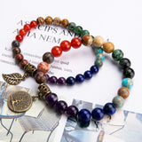 Natural Semi Precious Gemstone Beads Bracelet for Women - Life Tree and Leaf Charm Energy Healing Reiki Crystal Stretch Bracelets