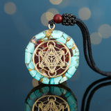 Orgonite Pendant Necklace Metatron Cube Resin Pendant Cosmic Healing Crystal Sacred Geometry Chakra Necklace Meditation Jewelry