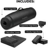 Yoga Mat Set - Complete Yoga Starter Kit with Thick Mat, Blocks, Strap, and Cooling Towels