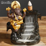 Ganesha Backflow Incense Burner God Emblem Elephant Incense Holder Ceramic Waterfall Aromatherapy Censer Home Decor