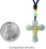 Jade Cross Jesus Necklace Pendant Inlaid with 22K Gold Good Luck Charm Jade Jewelry