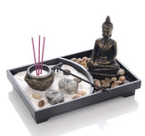 Resin Buddha Statue Zen Meditation Peaceful Relax Decor Set Spiritual Zen Garden Sand Tray Kit Buddha Incense Burner