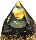 Tiger’S Eyes Stone Crystal Sphere Orgone Pyramid with Black Obsidian Stone Tree of Life Energy Crystal Generator Protection Chakra Mediation for Home Decoration