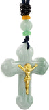 Jade Cross Jesus Necklace Pendant Inlaid with 22K Gold Good Luck Charm Jade Jewelry