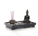 Resin Buddha Statue Zen Meditation Peaceful Relax Decor Set Spiritual Zen Garden Sand Tray Kit Buddha Incense Burner