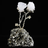 Natural Geode Agate Tree on Pyrite Base Crystals Money Tree Luck Figurine White Crystal Flower Pyrite Ornament 3-4