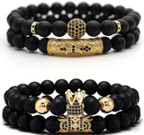 4 Pcs Crown King Bracelets for Men Black Matte Onyx Cool Natural Stone Bracelets Set