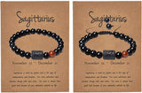 2Pcs Zodiac Bracelet for Men Women,8Mm Natural Black Onyx Stone Star Sign Constellation Horoscope Bracelet Gifts