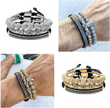 Luxury CZ Imperial Crown Braided Copper Bracelets with 8Mm Micro Pave Cubic Zirconia Beads Pulseira Bangle Charm Jewelry for Men