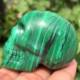 2'' Synthetic Crystal Clear Quartz Skull Head Carved Skull Mineral Samples Gem Reiki Healing (Malachite Jasper Skull) LD-MJS2