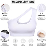 One Shoulder Sports Bra for Women Padded Yoga Bra Wirefree Sexy Cute Medium Support Workout Bras with Removable Cups