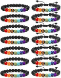 2-14 Pcs Men Women 8Mm Lava Rock 7 Chakra Aromatherapy Essential Oil Diffuser Bracelet Elastic Natural Stone Yoga Beads Bracelet 14 TC