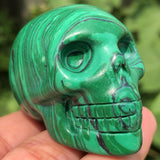 2'' Synthetic Crystal Clear Quartz Skull Head Carved Skull Mineral Samples Gem Reiki Healing (Malachite Jasper Skull) LD-MJS2