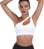 One Shoulder Sports Bra for Women Padded Yoga Bra Wirefree Sexy Cute Medium Support Workout Bras with Removable Cups