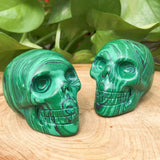 2'' Synthetic Crystal Clear Quartz Skull Head Carved Skull Mineral Samples Gem Reiki Healing (Malachite Jasper Skull) LD-MJS2