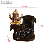 Ganesha Backflow Incense Burner God Emblem Elephant Incense Holder Ceramic Waterfall Aromatherapy Censer Home Decor