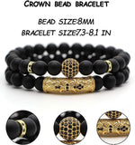 4 Pcs Crown King Bracelets for Men Black Matte Onyx Cool Natural Stone Bracelets Set