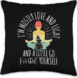 I'M Mostly Peace Love and Light and a Little Go Yoga Tshirt Throw Pillow, 16X16, Multicolor