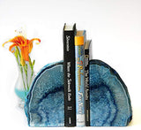 Dyed Blue Agate Bookends 2 to 3 Lbs Polished Geode 1 Pair with Rubber Bumpers for Office and Home Decoration Small Size