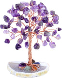 Natural Purple Amethyst Crystal Tree on Agate Slice Base Healing Stones Gem Money Tree for Home Office Table Decorations