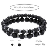 2Pcs/Set Beaded Bracelet Men Lava Stone Agate Tiger Eye Bead Charm Men Women Bracelet Sets Jewelry Best Gifts Pulsera Hombre