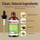 Liquid Collagen Peptides W/ Lion'S Mane Mushroom, Elderberry & L-Theanine – High Potency/Absorption Formula. Hair, Skin, Nail + Joint Support. Fight Brain Fog & Boost Immunity –  - 2 Oz.