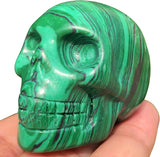 2'' Synthetic Crystal Clear Quartz Skull Head Carved Skull Mineral Samples Gem Reiki Healing (Malachite Jasper Skull) LD-MJS2