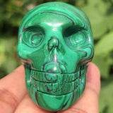 2'' Synthetic Crystal Clear Quartz Skull Head Carved Skull Mineral Samples Gem Reiki Healing (Malachite Jasper Skull) LD-MJS2