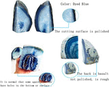 Dyed Blue Agate Bookends 2 to 3 Lbs Polished Geode 1 Pair with Rubber Bumpers for Office and Home Decoration Small Size