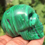 2'' Synthetic Crystal Clear Quartz Skull Head Carved Skull Mineral Samples Gem Reiki Healing (Malachite Jasper Skull) LD-MJS2