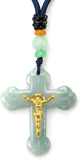 Jade Cross Jesus Necklace Pendant Inlaid with 22K Gold Good Luck Charm Jade Jewelry