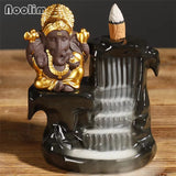 Ganesha Backflow Incense Burner God Emblem Elephant Incense Holder Ceramic Waterfall Aromatherapy Censer Home Decor