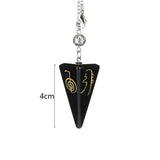 Natural Obsidian Symbol Carving Pyramid Stone Pendulum for Biolocation Reiki Amulet Quartz Crystal Pendulo Divination Tool