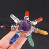 Pyramid Crystal Energy Generator Chakra Stone Points Seven Direction Amethyst Reiki Stone for Healing Meditation Home Decoration