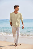 Mens Linen Beach Tee Shirts Cotton Hippie Shirts V Neck Long Sleeve Tunic Big and Tall Yoga Shirt