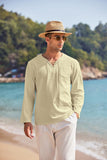 Mens Linen Beach Tee Shirts Cotton Hippie Shirts V Neck Long Sleeve Tunic Big and Tall Yoga Shirt