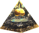 Tiger’S Eyes Stone Crystal Sphere Orgone Pyramid with Black Obsidian Stone Tree of Life Energy Crystal Generator Protection Chakra Mediation for Home Decoration