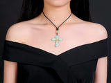 Jade Cross Jesus Necklace Pendant Inlaid with 22K Gold Good Luck Charm Jade Jewelry