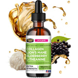 Liquid Collagen Peptides W/ Lion'S Mane Mushroom, Elderberry & L-Theanine – High Potency/Absorption Formula. Hair, Skin, Nail + Joint Support. Fight Brain Fog & Boost Immunity –  - 2 Oz.