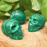 2'' Synthetic Crystal Clear Quartz Skull Head Carved Skull Mineral Samples Gem Reiki Healing (Malachite Jasper Skull) LD-MJS2