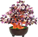 7 Inch Quartz Crystal Money Tree Bonsai Feng Shui Gem Decoration for Wealth and Luck (Purple)