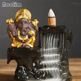 Ganesha Backflow Incense Burner God Emblem Elephant Incense Holder Ceramic Waterfall Aromatherapy Censer Home Decor