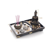 Resin Buddha Statue Zen Meditation Peaceful Relax Decor Set Spiritual Zen Garden Sand Tray Kit Buddha Incense Burner